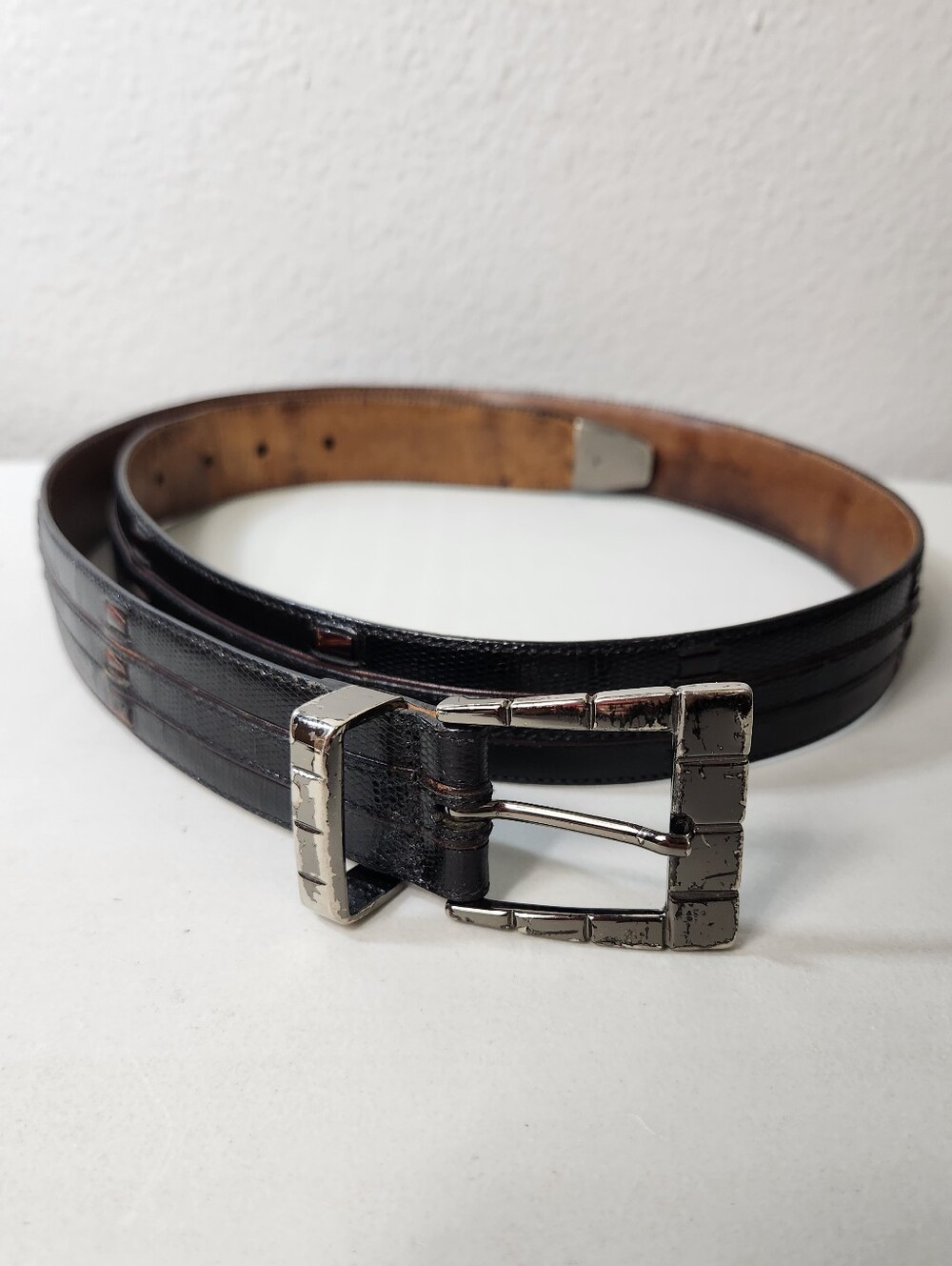 Mezlan Mens |36| Genuine Lizard/Crocodile Metal Tipped Belt